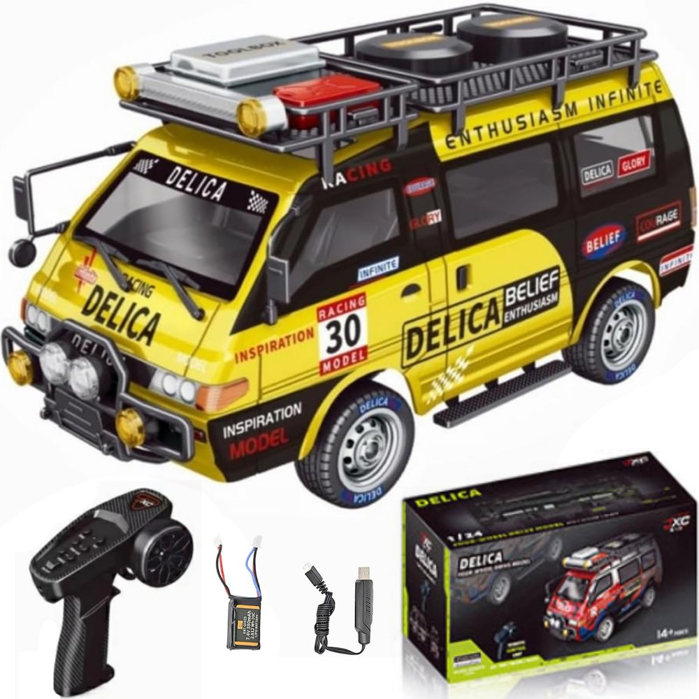 captainrc Delica RC Car,1/24 Scale Station Wagon,2.4Ghz Remote Control Truck,2WD/4WD RC CrawlerEquipped with Cool LED LightsOff Road Vehicle Model Suitable for Adults (4WD-Yellow)