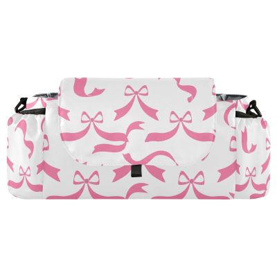 CZXW Baby Stroller Bag Pink Bows Ribbons Stroller Caddy Organizer Bag with Adjustable Straps Non-slip Hook Large Storage for Strollers