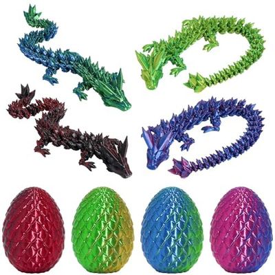 4PCS 3D Printed Dragon Egg Set,Crystal Animals Egg Fidget Toy with Dragon Inside Easter Halloween for Kids (Multicolor+Dark Red)