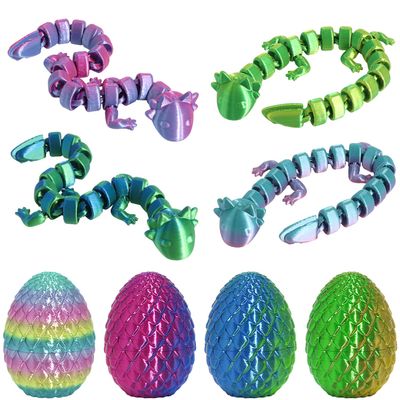 4PCS 3D Printed Animal Egg Set,Crystal Animals Egg Fidget Toy with Salamander Inside Easter Halloween for Kids (Salamander Multicolor+Rainbow) (Salamander Multicolor+Rainbow)