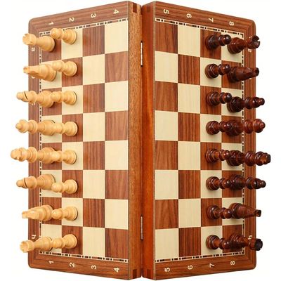 15-Inch Deluxe Chess Set  Foldable Tournament Board with Storage Box & 2 Extra Queens  for Adults, Beginners & Chess Lovers