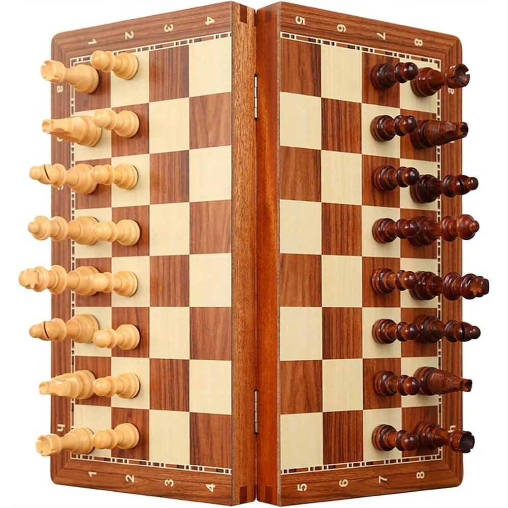 15-Inch Deluxe Chess Set  Foldable Tournament Board with Storage Box & 2 Extra Queens  for Adults, Beginners & Chess Lovers