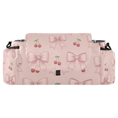 CZXW Baby Stroller Bag Vintage Bows Cherries Stroller Caddy Organizer Bag with Adjustable Straps Non-slip Hook Large Storage for Strollers