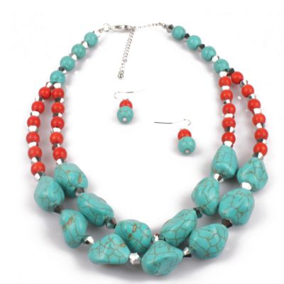 ZYIBPMSJKQCFK Multi Layered Turquoise Vintage Collarbone Chain Necklace Accessory,red,43+8CM