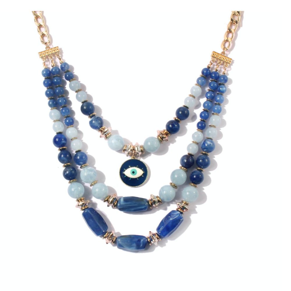 ZYIBPMSJKQCFK Bohemian Blue Multi Layered Clavicle Chain Necklace For Women,blue,35+7cm