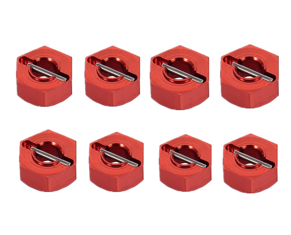 8pcs/Set Aluminum 12mm Wheel Hex Hubs Drive Adapter 5mm Thickness with 2x10mm pins for Redcat Axial HSP WLtoys Himoto Truck Model Car Upgrade Parts(Red)