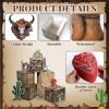 15 Pcs Western Cowboy Party Decorations Rustic Wooden House Barn Backdrop Wild West Hay Bales Boxes Trunk or Treat Car Decor for Halloween Farm Fall Harvest Thanksgiving Rodeo Birthday Party Supplies view 3