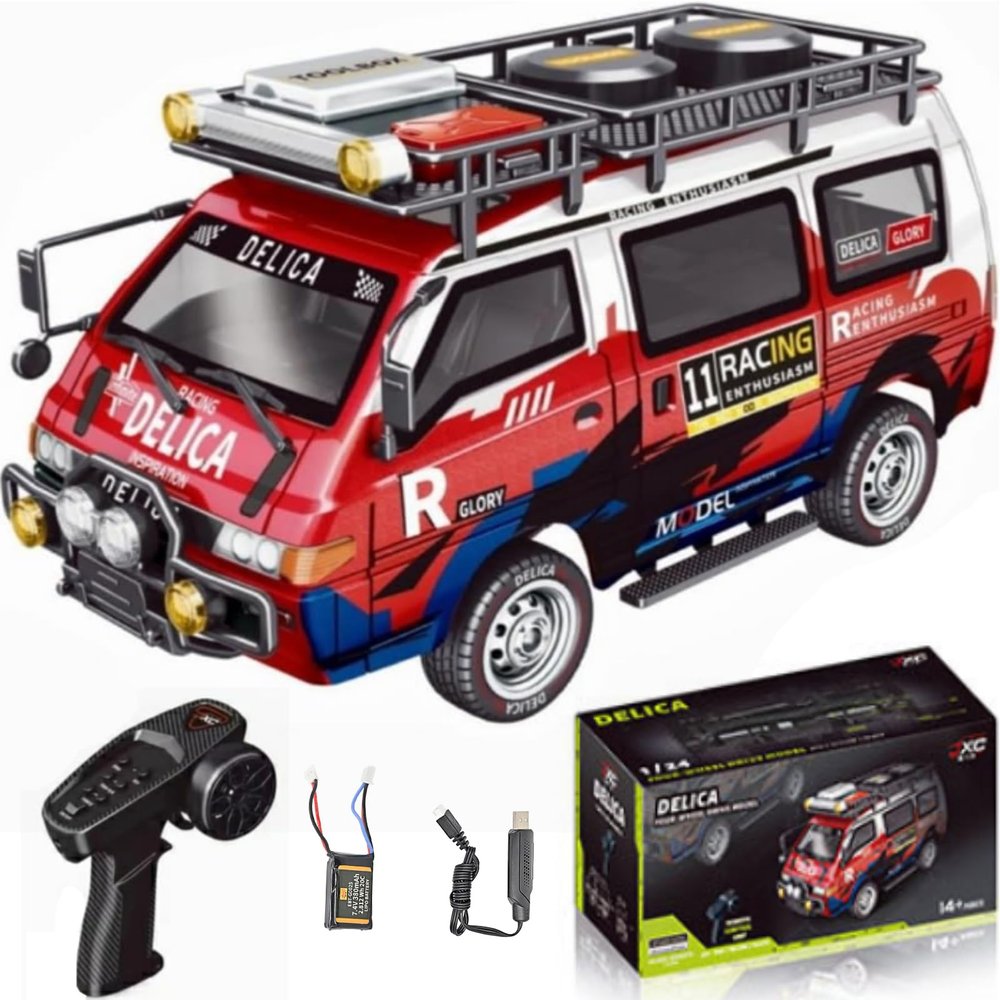 captainrc Delica RC Car,1/24 Scale Station Wagon,2.4Ghz Remote Control Truck,4WD RC CrawlerEquipped with Cool LED LightsOff Road Vehicle Model Suitable for Adults (4WD-Red)