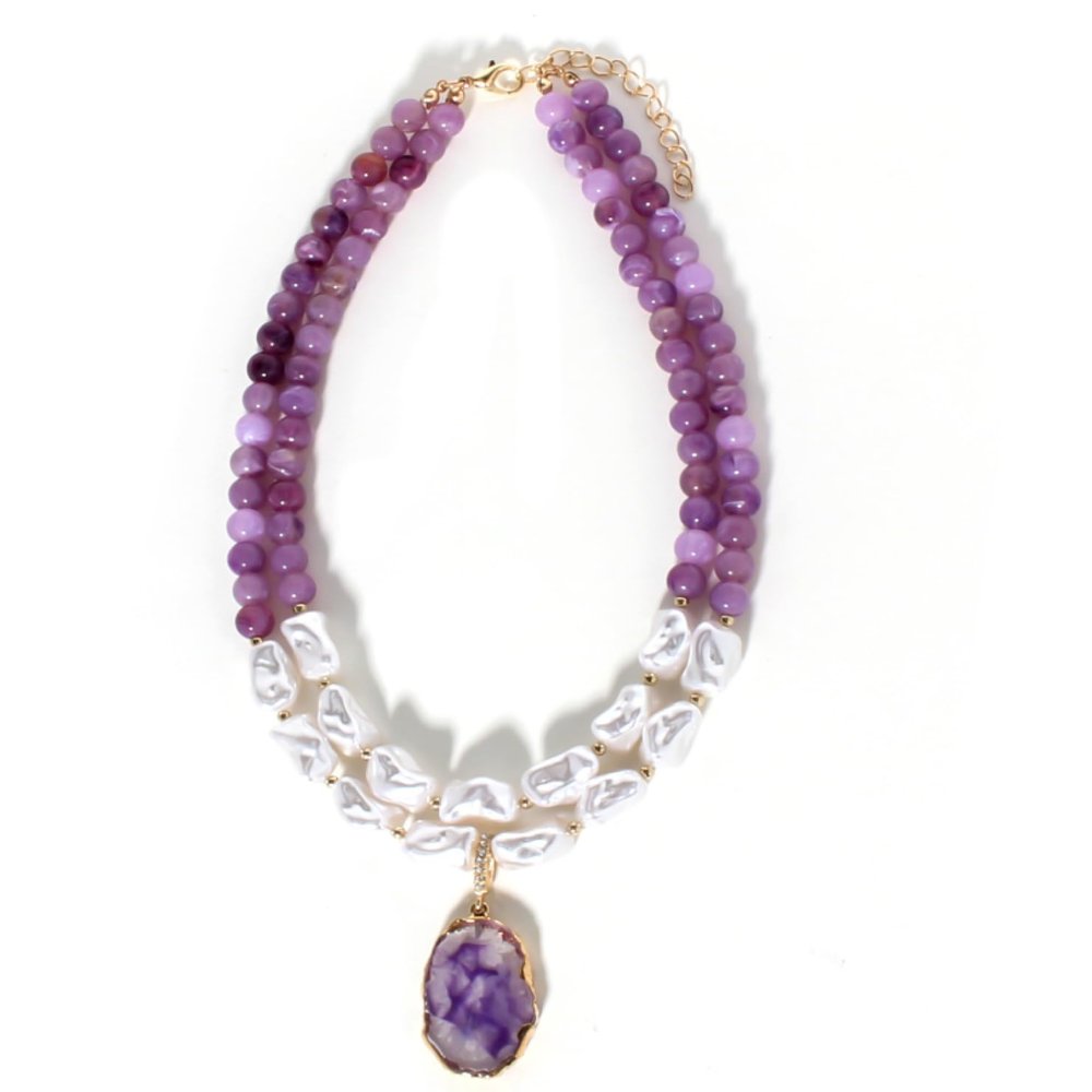 5cm Vintage Pearl Necklace Women'S Versatile Accessory,Purple,41+6.5cm