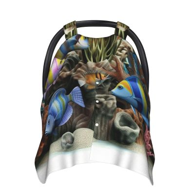 3D Ocean Fish Baby Car Seat Canopy Cover, Multi Use Breathable Nursing Breastfeeding Covers for Mom Soft Stroller Sun Shade Newborn Shower Gift