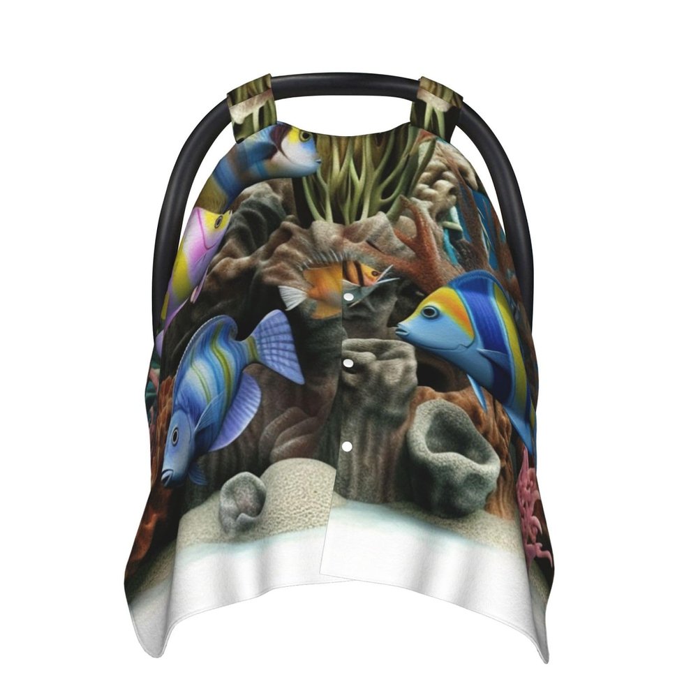 3D Ocean Fish Baby Car Seat Canopy Cover, Multi Use Breathable Nursing Breastfeeding Covers for Mom Soft Stroller Sun Shade Newborn Shower Gift