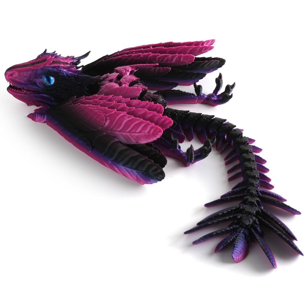 Guwewu Feathered Wyvern Dragon, 3D Printed Articulated Fidget Dragon, Desktop Pet (Noctyra)