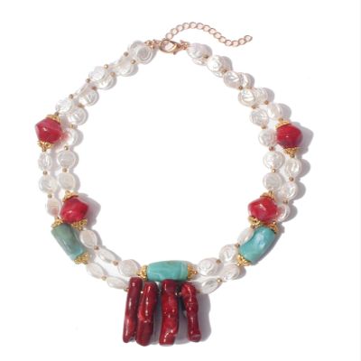 ZYIBPMSJKQCFK Retro Multi-Layer Irregular Bead Simple Necklace For Women,white,44+7cm