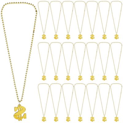 24 Pcs Gold Dollar Sign Necklace with Dollar Sign Fake Money Chain Necklace for Hip Hop Men Women 80s 90s Hip Hop Accessory Halloween Christmas Party Dress Up