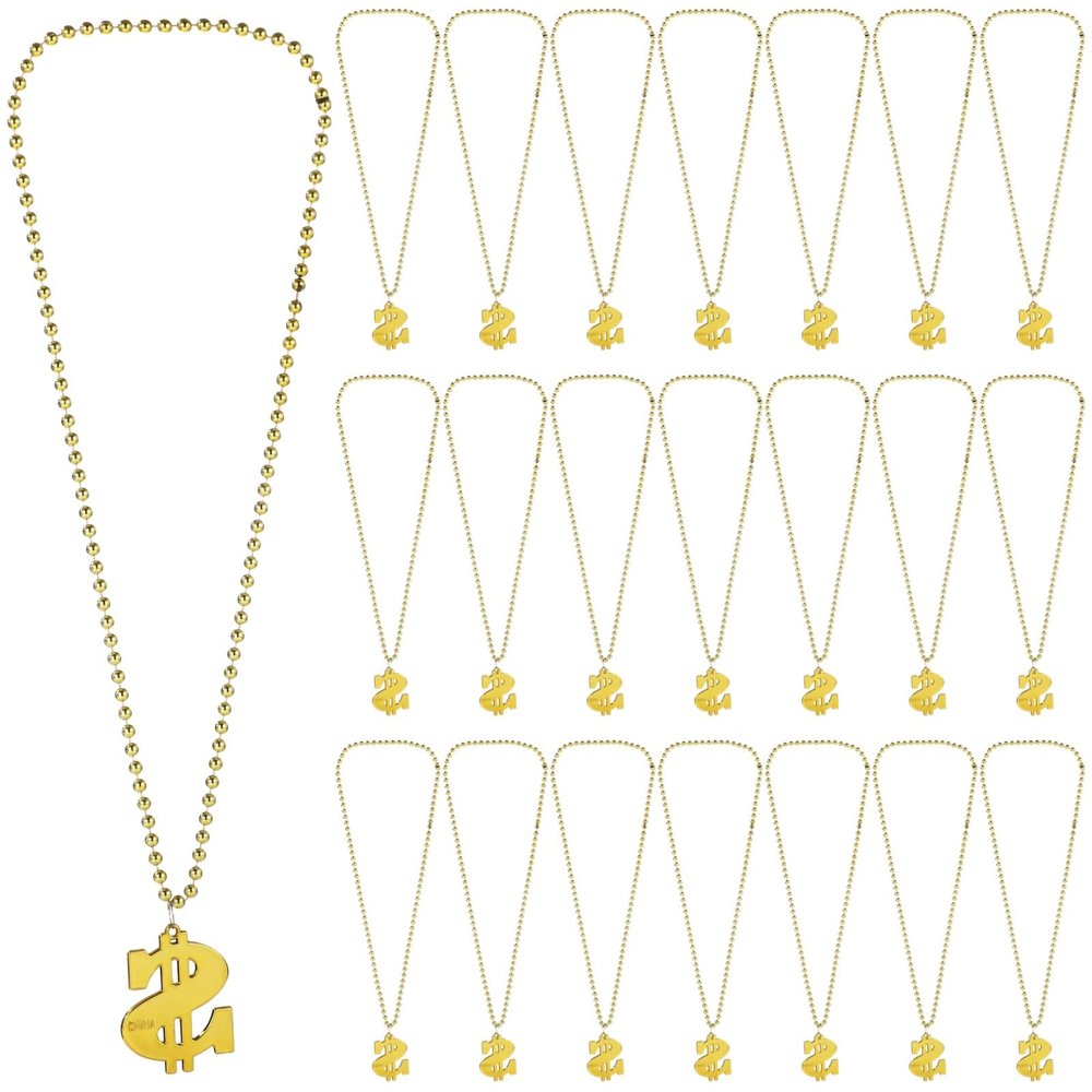 24 Pcs Gold Dollar Sign Necklace with Dollar Sign Fake Money Chain Necklace for Hip Hop Men Women 80s 90s Hip Hop Accessory Halloween Christmas Party Dress Up