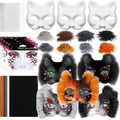 Cat Mask Kit - Blank Cats Masque | Masques Making Kits | Handmade Felt Sheet Craft Accessories | Costume Prop With Mesh And Felt Sheet Arts Crafts For Men, Women Cosplay Masquerade Party