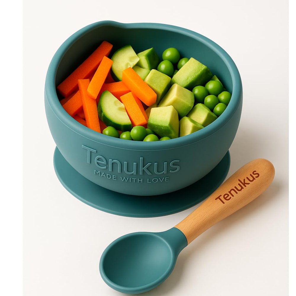 Tenukus Silicone Baby Bowl & Spoon Set Suction Base, BPA-Free Feeding Ether Color | Dishwasher Safe
