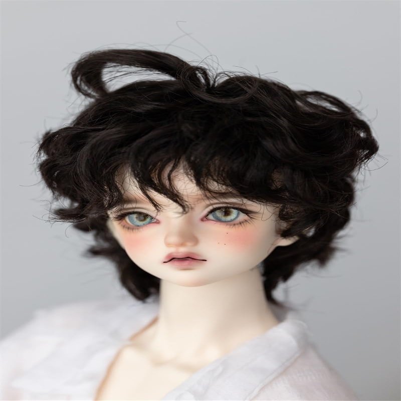 1/3 1/4 1/6 BJD Male Doll Wig Doll Hair Cute Curly Hair Short Hair for Movable Doll Action FigureJointed Doll DIY Toys(Black,1/3)