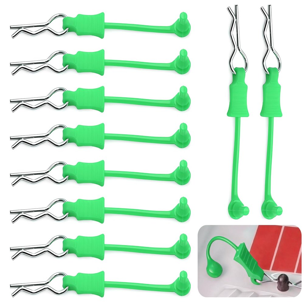 10Pcs RC Body Clips W/Pull Tabs R Pins Universal Shell Replacement Parts for 1/7 1/8 TRAXXAS ARRMA Axial Losi Redcat HPI Exceed Rc Car Crawler Truck Buggy Drone (Green)