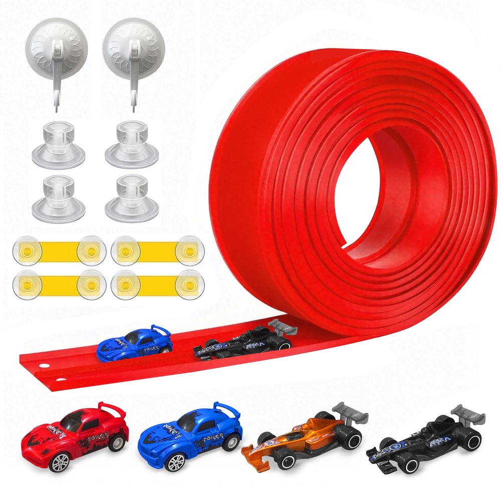 Flexible Race Track for Kids Starter Set - 20FT Flex Race Car Ramp Track, Rolls Up Portable DIY Racetrack Compatible with Hot Wheels & Diecast 1/64th Cars