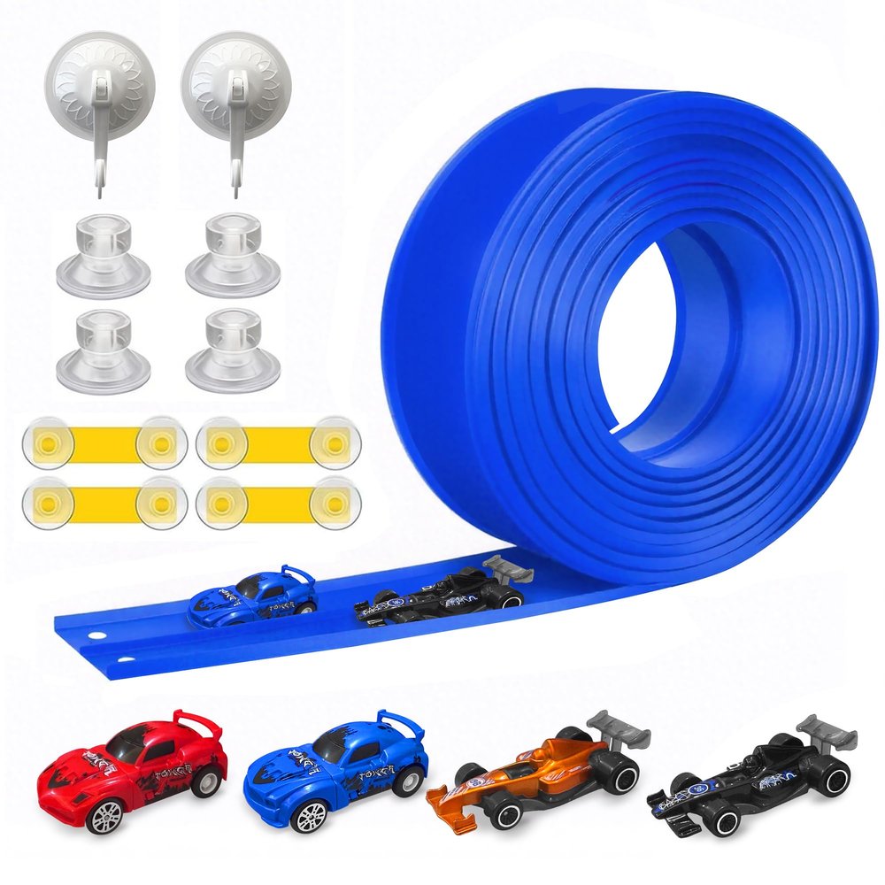 Flexible Race Track for Kids Starter Set - 20FT Flex Race Car Ramp Track with Strong Suction Cups, Rolls Up Portable DIY Racetrack Compatible with Hot Wheels & Diecast 1/64th Cars