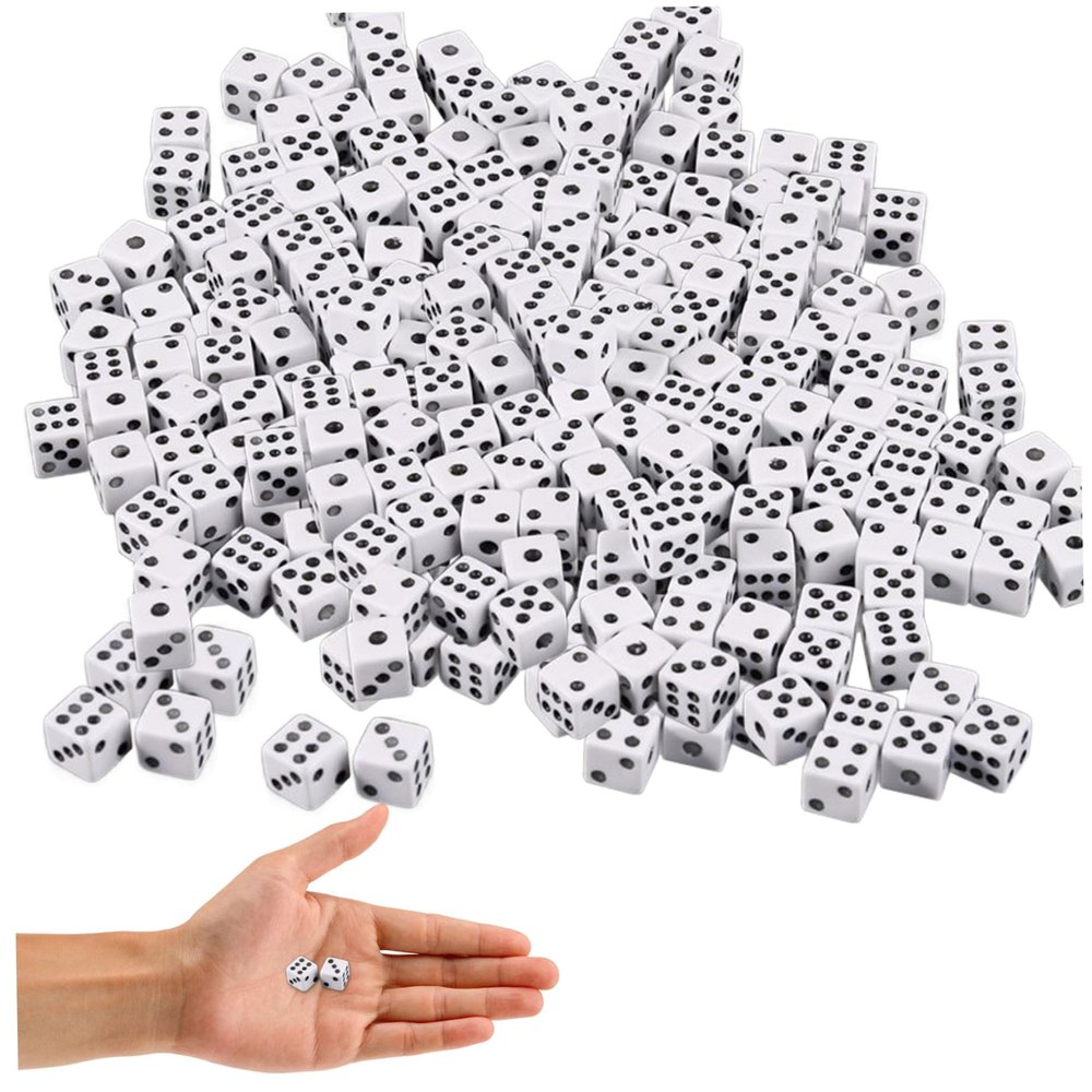 8mm Mini Tiny Dice, 300Pcs White Dice with Black Dots, 6 Sided Square Games, Adult Game for Teaching Math, Party Favors #