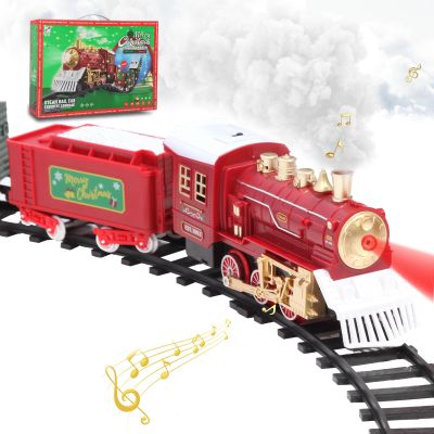 LENGTOUQ Electric Train Set for Kids Ages 3-8, Train Toys for Boys with Smokes, Lights and Sound, 4 Cars and 10 Tracks for Year Round Play Birthday Gifts Valentines Day Gift Easter Gifts Christmas