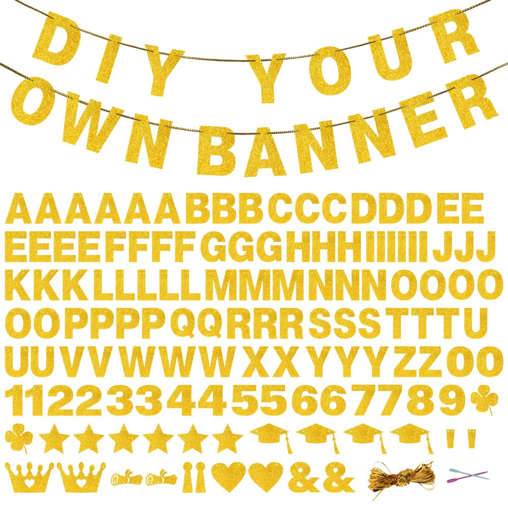 131 PCS Custom Banner DIY Letter Banners Personalized Banner for Birthday Congratulations Wedding Party Banners Coarse Golden 5-inch