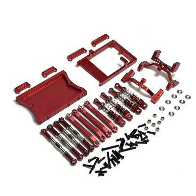 RC Spare Part Compatible with MN D90 for MN98 for MN99S 1/12 RC Car Upgrade Parts Metal for Chassis Link Rod Servo Mount Shock Absorber Beam Set(Red)