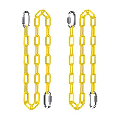 2Pcs 60" Heavy Duty Hanging Chains with Carabiners 1000 LBs Capacity Swing Chain with Hooks Porch Swing Chains Yellow Coated Chain for Hammock, Tree Swing, Hanging Chair, Heavy Bags, Swing Chair