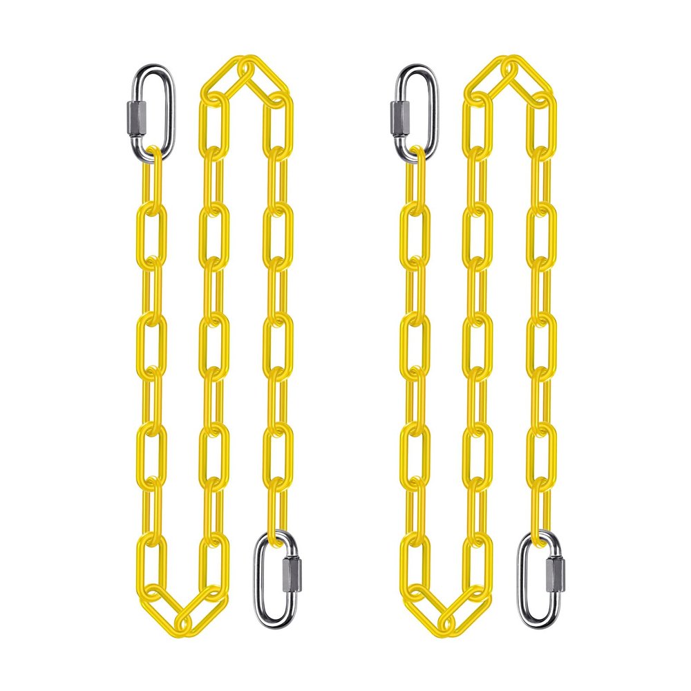 2Pcs 60" Heavy Duty Hanging Chains with Carabiners 1000 LBs Capacity Swing Chain with Hooks Porch Swing Chains Yellow Coated Chain for Hammock, Tree Swing, Hanging Chair, Heavy Bags, Swing Chair