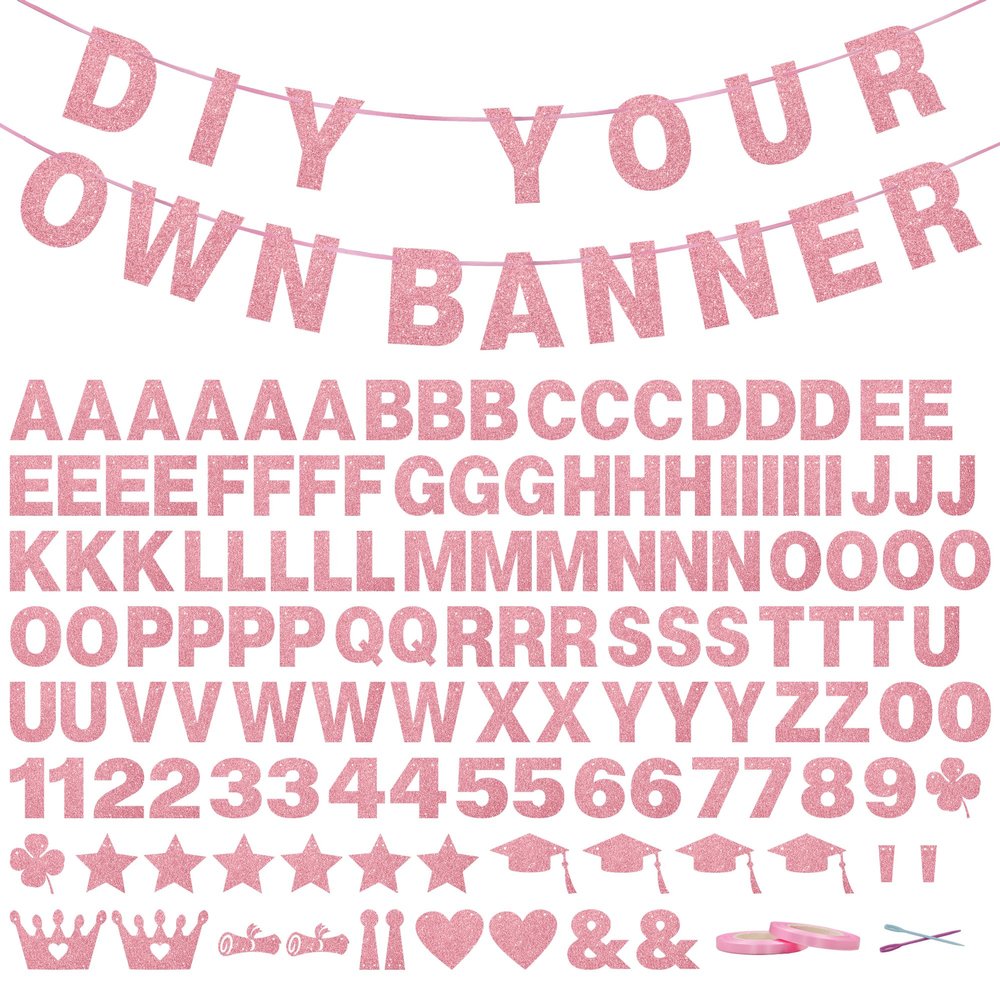 131 PCS Custom Banner Glitter DIY Letter Banners Personalized Banner for Birthday Congratulations Wedding Party Rose Golden Glitter 5-inch