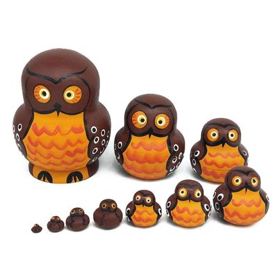 UncleS 10pcs Cartoon Shape Brown Owl Wooden Russia Nesting Dolls Matryoshka