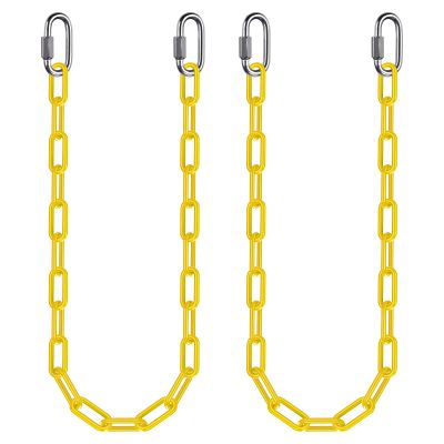 2Pcs 40" Heavy Duty Hanging Chains with Carabiners 1000 LBs Capacity Swing Chain Extension with Hooks Hammock Chains Yellow Coated Chain for Hanging Chair, Punching Bags, Swing Chair, Egg Chairs