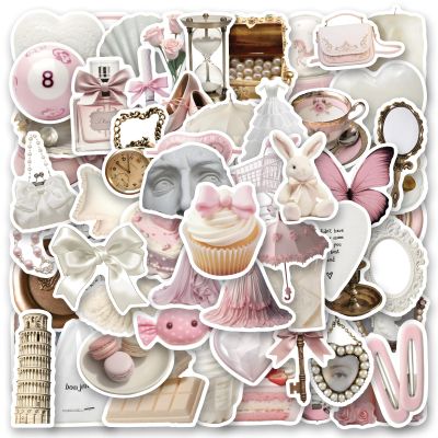 100PCS Mixed White and Pink Aesthetic Stickers Vinyl Aesthetics Sticker for Scrapbooking, Diary, Laptop, Bumper, Skateboard, Water Bottle, Computer, Phone, Cartoon, Hard hat, Car Stickers and Decals