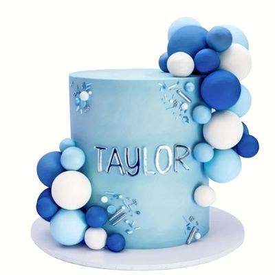17-Piece 3-Color Cake Decoration Balls - Blue, White & [Third Color] Top Decor, Suitable for Birthday Parties & Cupcake Toppers*