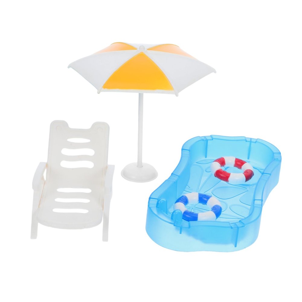1Set Miniature Pool Accessory Dollhouse Swimming Pool Swim Ring Beach Chair and Umbrella Models for DIY Fairy Garden and House Decoration Collection