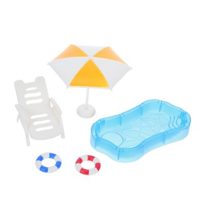 1Set Miniature Dollhouse Beach Accessory Kit Realistic Mini Swimming Pool Beach Chair Umbrella for DIY Fairy Garden Decoration and Scene Display