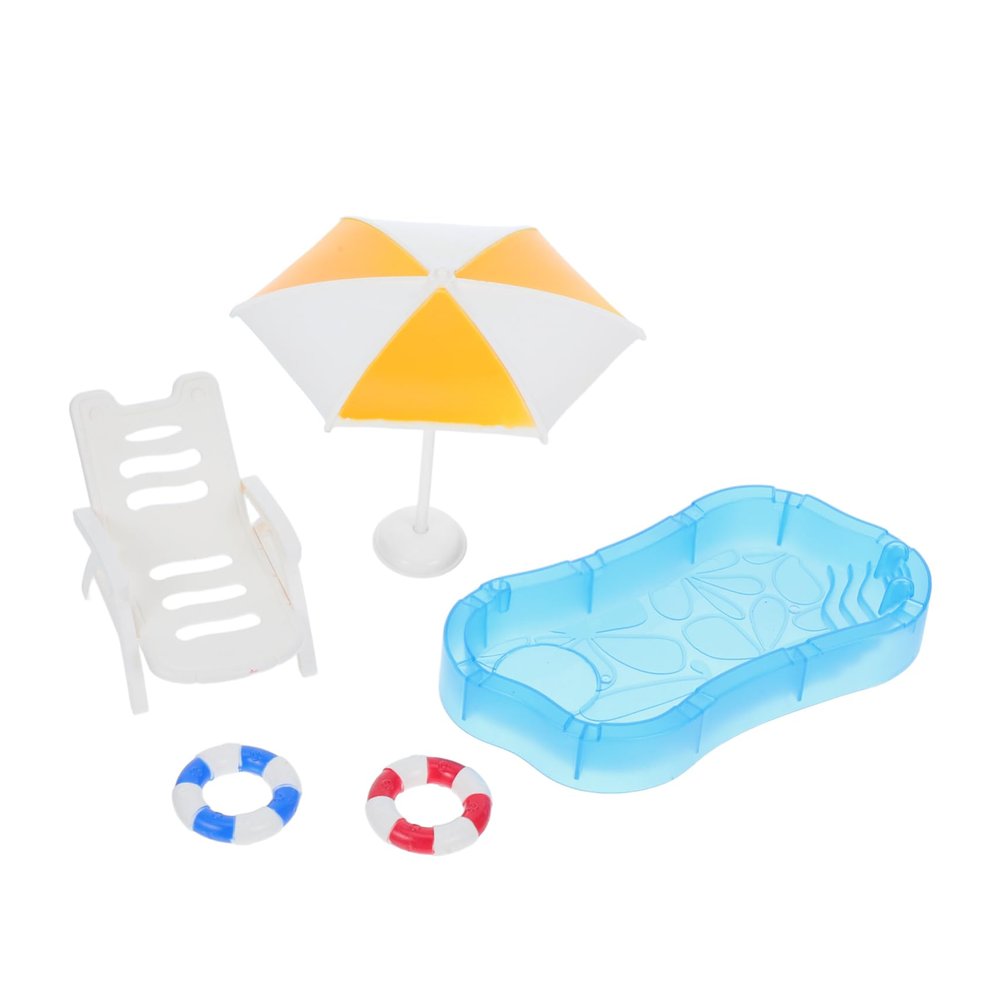 1Set Miniature Dollhouse Beach Accessory Kit Realistic Mini Swimming Pool Beach Chair Umbrella for DIY Fairy Garden Decoration and Scene Display