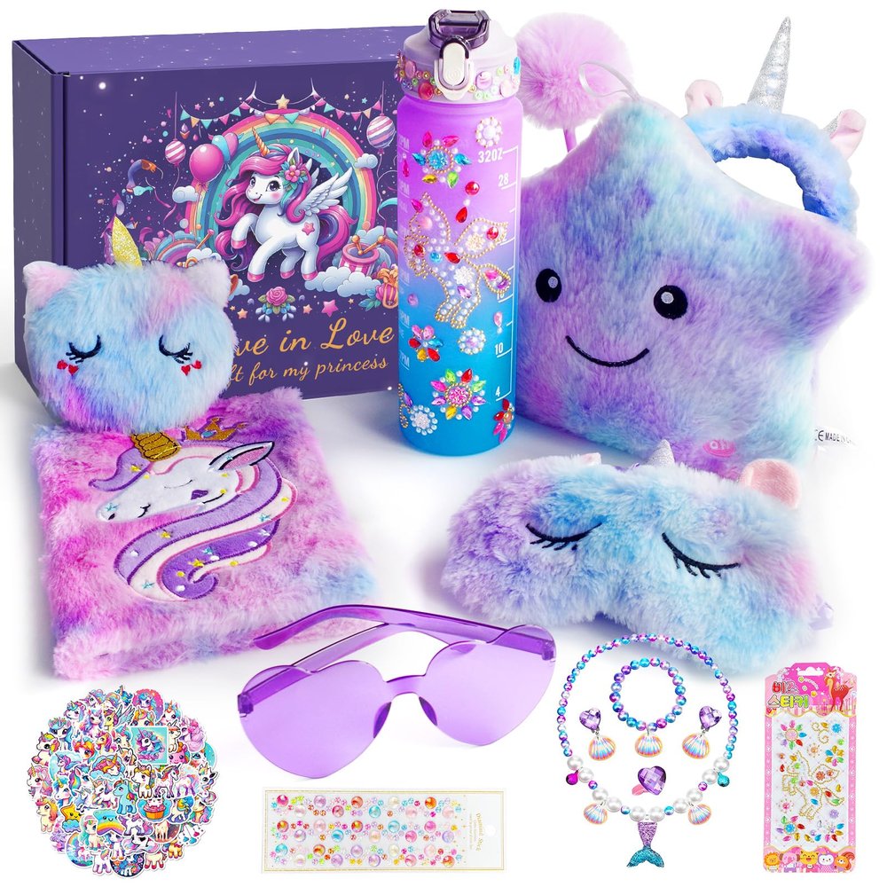 JALEBRO Unicorn Gifts Toys for Girls Kids Kindergarten Graduation Birthday for Age 3 4 5 6 7 8 9 10+Years Old Halloween Thanksgiving Christmas Age 6-8 Gifts Box Stuffed Diary with Lock