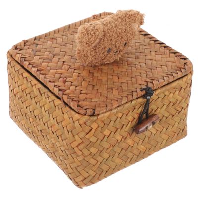 ABOOFAN Cute Bear Seagrass Storage Basket Lid Woven Organizer for Toiletries and Home Decor for Nursery Living Room and Bathroom Supplies