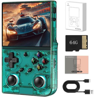 RG35XX Pro Retro Handheld Game Console, 3.5" IPS Screen Portable Video Game Console ,Built in 64G Card & 4435 Games, Linux System Support WiFi Bluetooth (Transparent Teal,64g)