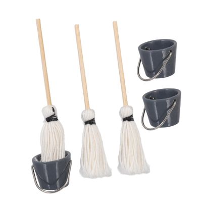 3 Sets Miniature Mop and Bucket Set Dollhouse Cleaning Tool for Mini House Decor Realistic Textures Design for Miniature Enthusiasts