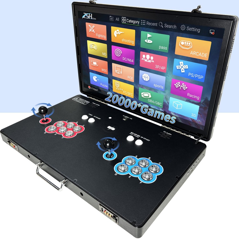 23000 in 1 Portable 3D Arcade Game Console 27-inch HD Screen Dual Players Pandoras Box RK3288 Retro Video Game Machine Metal Box Search/Hide/Save/Load/Pause Games