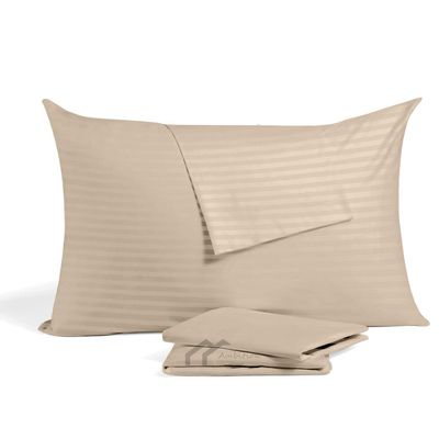 100% Egyptian Cotton Youth Pillowcase, 500 Thread Count Pack of 2, Zippered Travel Pillows case Super Soft and Breathable Youth Pillow Protector 16x22 Inches, Beige Striped