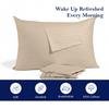 100% Egyptian Cotton Youth Pillowcase, 500 Thread Count Pack of 2, Zippered Travel Pillows case Super Soft and Breathable Youth Pillow Protector 16x22 Inches, Beige Striped view 3