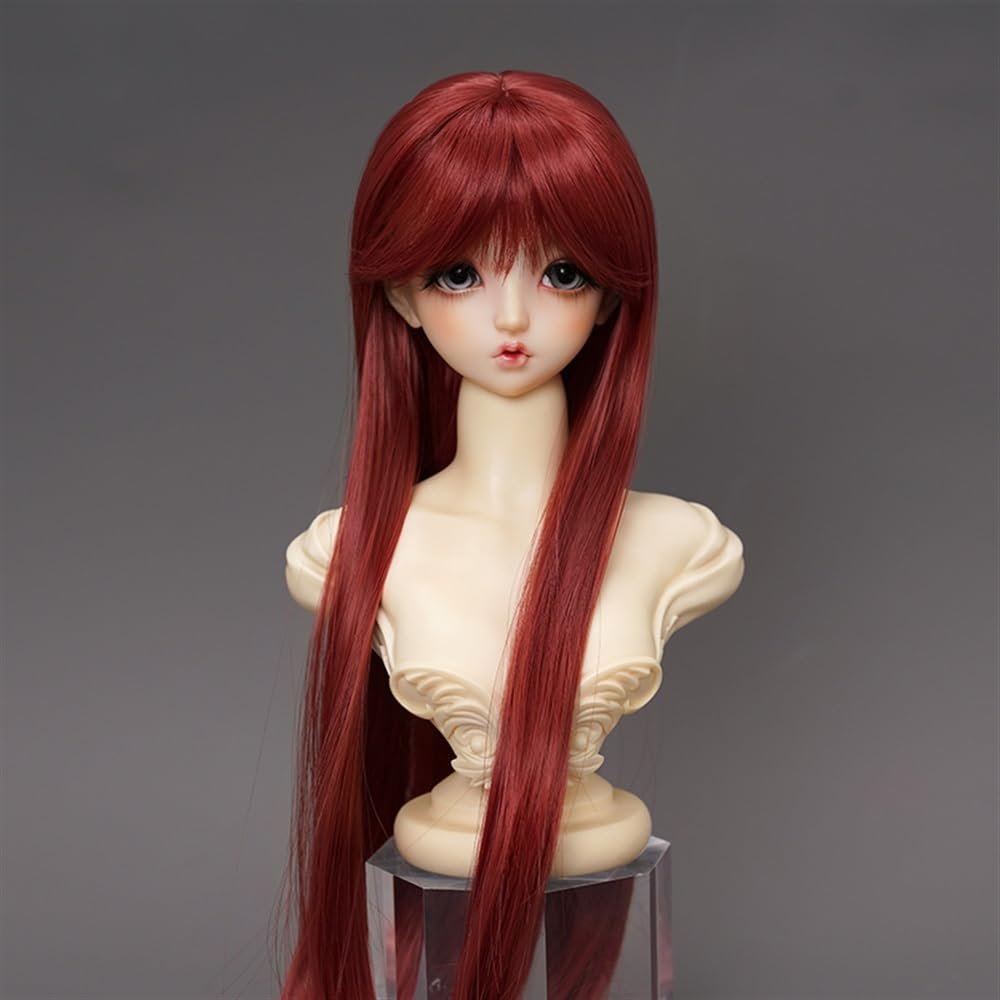 SssHam BJD Doll Hair Wigs, Soft Wig Hair Long Straight Doll Wig BJD Doll Wig for 1/3 1/4 1/6 BJD Doll(Red,1/6)