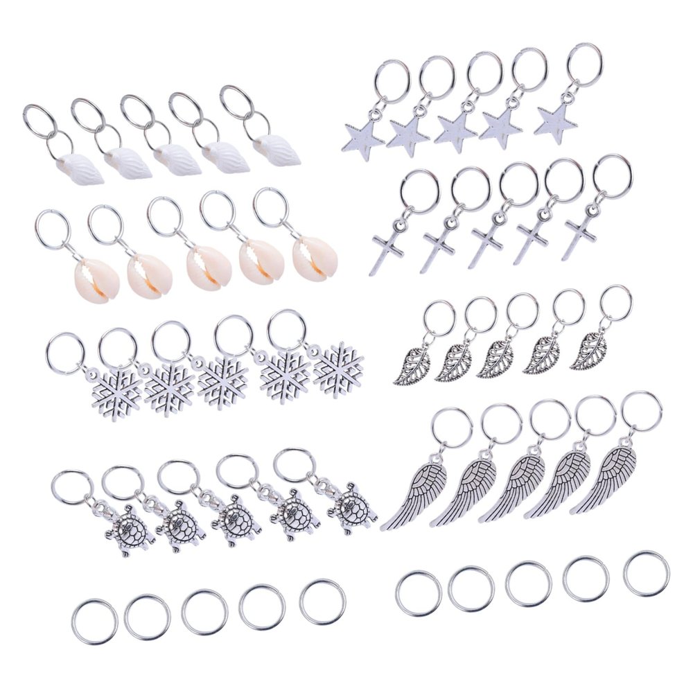 DEARMAMY 50PCS Metal Hair Braid Rings Leaf Star Charms DIY Hair Accessories for Women for Festival and Everyday Styles