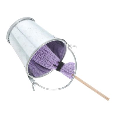 Kisangel Dollhouse Miniature Mop and Small Metal Bucket for DIY Craft and Miniature Landscape
