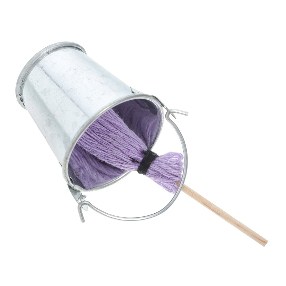Kisangel Dollhouse Miniature Mop and Small Metal Bucket for DIY Craft and Miniature Landscape